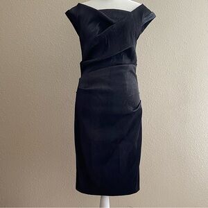 TALBOT RUNHOF Asymmetrical Sheath Dress with Pleated Cap‎ Sleeves